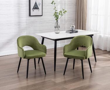 Стілець для їдальні Chairus, комплект 2 шт, оксамитовий, 360° обертання, кухонний м'який крісло з підлокітниками, для дому, офісу, вітальні, зелений, 53x58x78 см