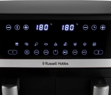 Аерофритюрниця Russell Hobbs SatisFry 9 л, 2 камери, 9 програм, тиха, без олії, посудомийна, до 200°C, функція підтримки тепла