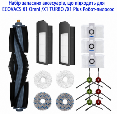 Комплект запасних частин ZYBULSHJT для пилососа ECOVACS Deebot X1 (Omni, Turbo): роликова щітка, бокові щітки, фільтри, серветки, мішки