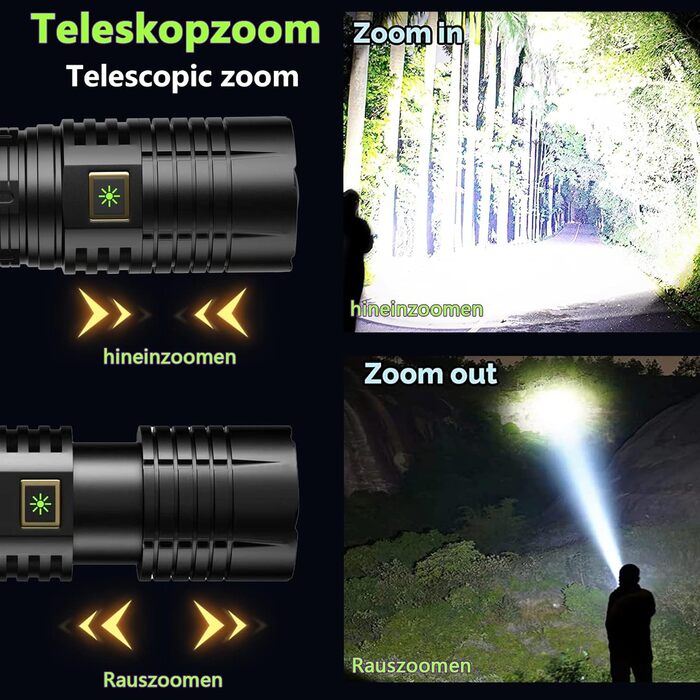 ASORT LED ліхтар 30000 люмен, надяскравий, з бічним COB-світлом, акумуляторний Type-C, водонепроникний IPX67, тактичний, 9 режимів, з магнітом для кемпінгу, туризму та екстрених ситуацій Beta B1