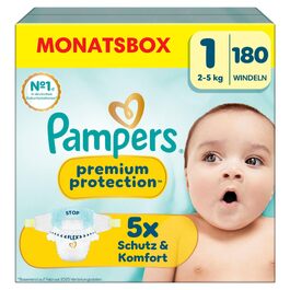 Підгузки Pampers Premium Protection розмір 1 (2-5 кг), пачка 180 шт, на липучках