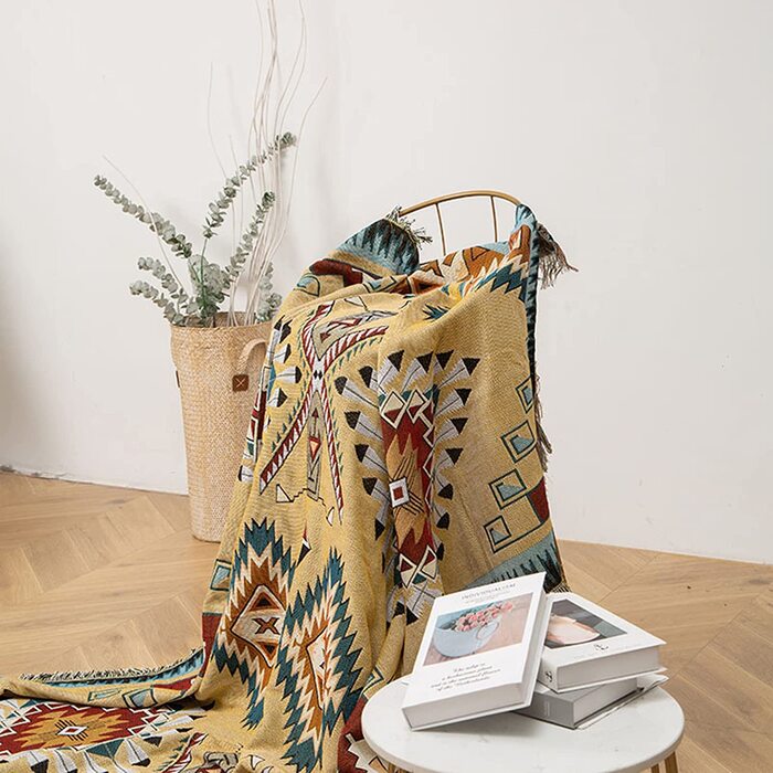 Плед Boho HOORDRY 130×180 см – в'язаний, з китицями, універсальний покривало для дивана, ліжка, крісла, м'яка ковдра-декор
