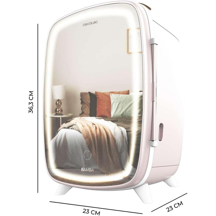 Міні-холодильник для косметики Cecotec Bamba CoolingBeauty 6000 Mirror Rose 6 л з дзеркальними дверцятами, LED-підсвіткою та охолодженням до 10°C