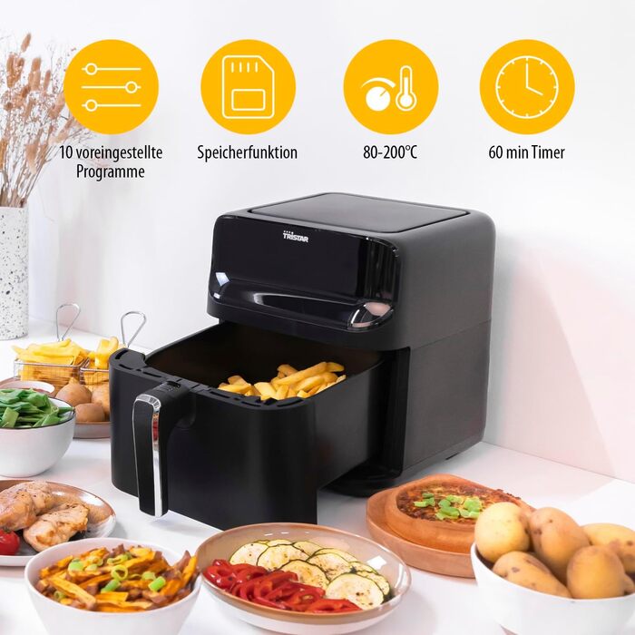Цифрова аерофритюрниця Tristar 6 л, 1,5 кг, матова чорна, FR-9025, без вікна