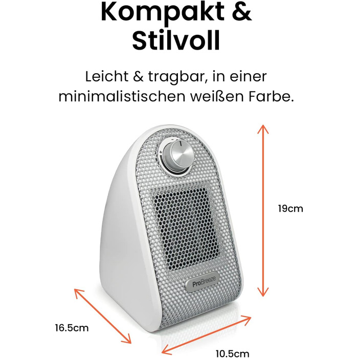 Керамічний обігрівач Pro Breeze 500W — компактний електричний тепловентилятор для робочого столу з термостатом та захистом від перегріву та перекидання