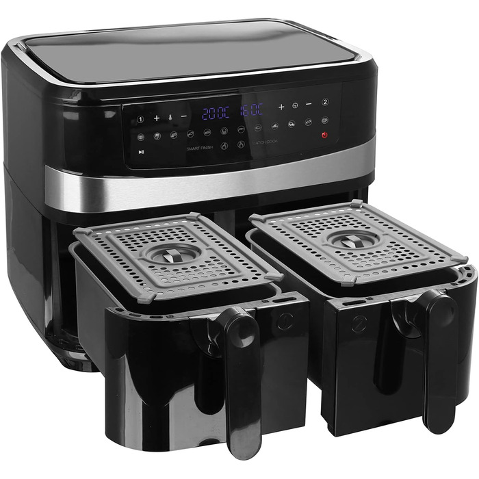 Цифрова подвійна аерофритюрниця Emerio, 2×5 л, 12 програм, без BPA, SMART FINISH, смаження без олії