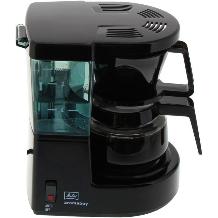 Кавоварка Melitta Aromaboy 1015-02 з фільтром, скляна каністра, чорна, компактна, пластикова, набір зі скляною каністрою
