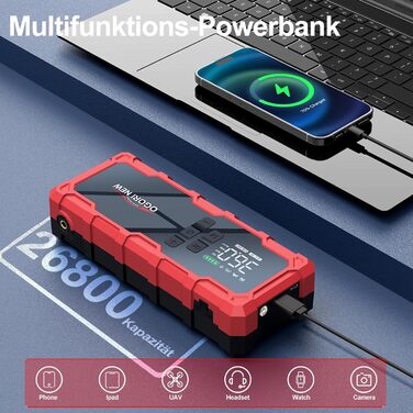 Powerbank для автомобіля з компресором Starthilfe 6000A, LED-ліхтарик, 12V, для 8L бензину/10L дизеля