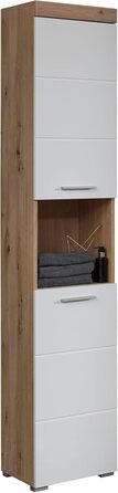 Високий шафа для ванної trendteam Amanda, 37x190x31 см, білий глянець з дубом, сучасний дизайн