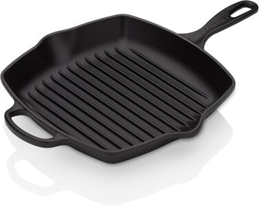 LE CREUSET Сковорода-гриль з чавуну, квадратна, 26 см, для всіх типів плит (включно з індукційними), 2,86 кг, чорна матова, 20183260000422 Meringue
