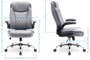 Ергономічне офісне крісло Superkancl COMFORTABLE, до 130 кг, сіре, з високою спинкою та відкидними підлокітниками