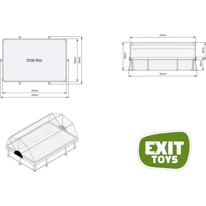 Дитячий каркасний басейн EXIT Toys Soft Grey 300x200x65 см з фільтром і багатофункціональним чохлом, прямокутний, сірий