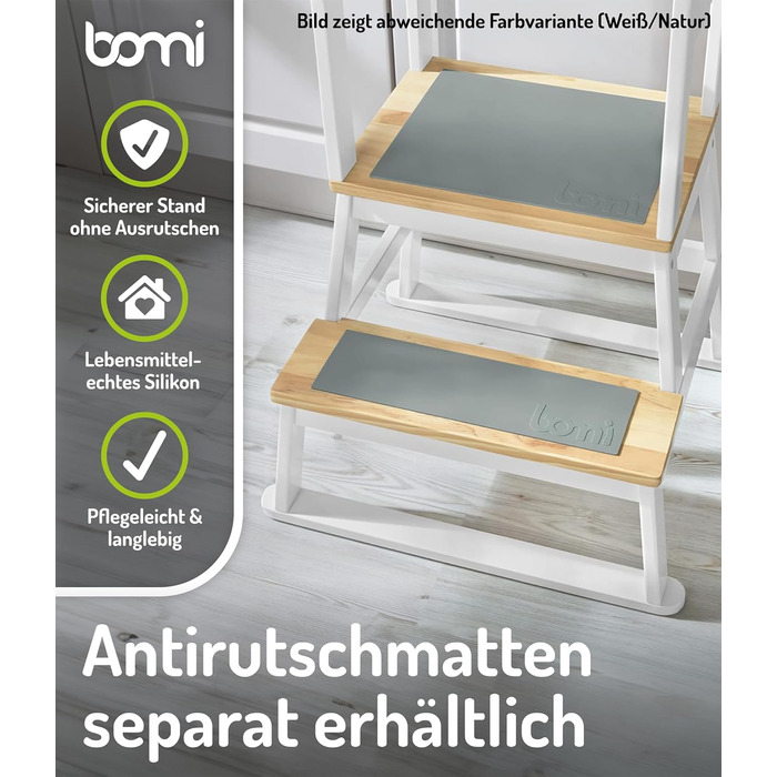 BOMI® Swubi Монтессорі навчальний столик-сходинка для дітей від 1 року | Дерев'яний триступеневий підсвічник | Навчальний столик для малюків та дітей | Сходинка, стільчик для навчання, підсвічник з дерева, дитячий стільчик, білий, натуральний колір