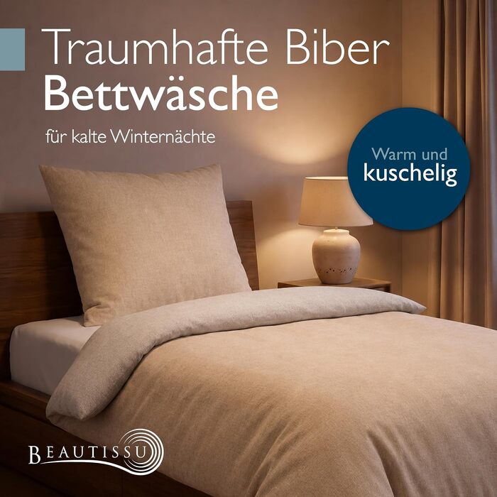 Комплект постільної білизни Beautissu Biber Winter 4 предмети, 100% бавовна, двосторонній, світло-сірий/тауп, 135x200 см + 80x80 см