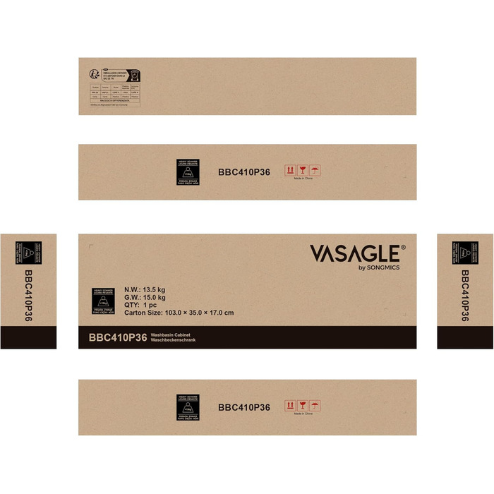 VASAGLE підмивальний шафа для ванної, 30x90x60 см, 2 двері, відкриті полиці, регульовані, голубо-сірий