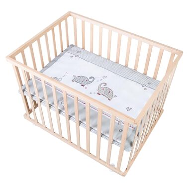 Дитячий манеж-ліжко roba Jumbo Twins 75x100 см, дерев'яний, з матрацем і колесами, регульований по висоті, натуральне дерево