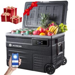 Автомобільний компресорний холодильник AAOBOSI з Wi-Fi, LED підсвіткою, -20°C/+20°C, 12/24V/220V, на колесах для авто, кемпінгу, подорожей