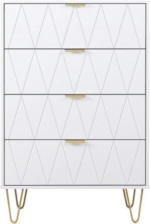 Комод UEV з 4 шухлядами, білий, 60x34x91 см, для вітальні, спальні, передпокою