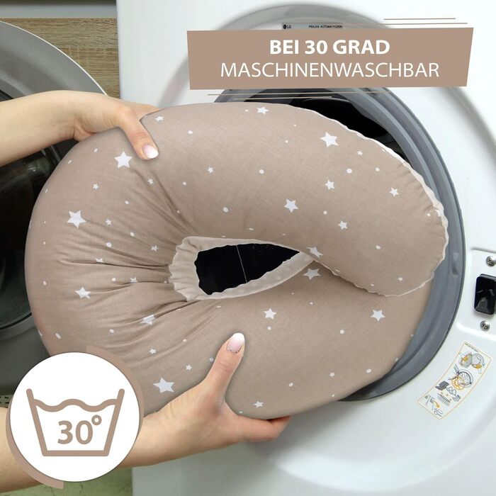 Подушка для годування Stillmond Mond Minky 130 см, бежева з білими зірками, Oeko-Tex