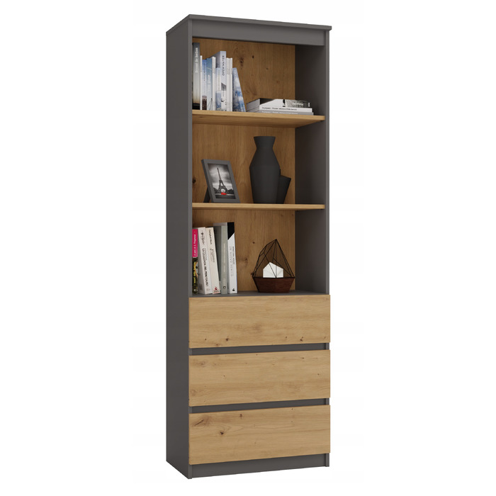 Стелаж TopEshop, антрацит, ламінована плита, 3 полиці та 3 шухляди, 180x60x35 см