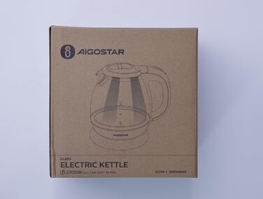 Електрочайник Aigostar Elfin 1 л з боросилікатного скла з LED-підсвіткою, 2200 Вт, BPA-free, швидке кип'ятіння, захист від перегріву, чорний