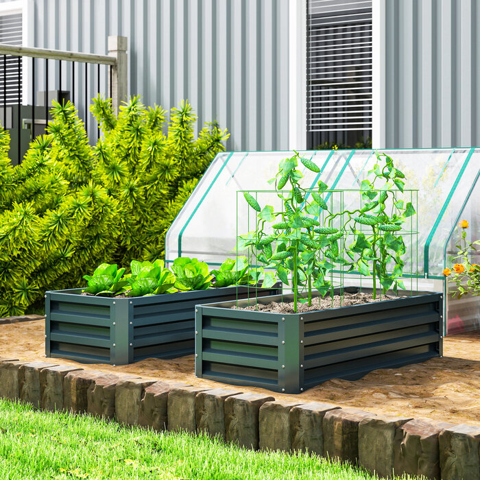 Набір з 2-х металевихRaised Garden Beds (Високі грядки), Відкритий ґрунт, Для саду та балкону, 110x50x30 см, Зелений