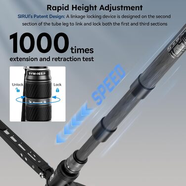 Монопод SIRUI SVM-165P Rapid System, карбоновий, 165 см, з педаллю, швидка фіксація, компактний, до 10 кг