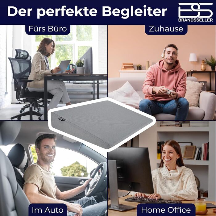 Подушка для сидіння Brandsseller (38x38x8/2 см, сіра) на стілець, автокрісло, офісний стілець