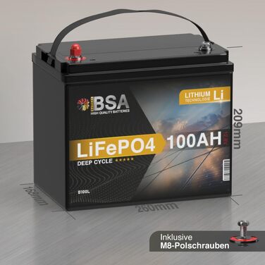 Літієва акумуляторна батарея BSA LiFePO4 12V 100Ah для сонячних панелей та кемперів (Mini Lithium Solar Battery)