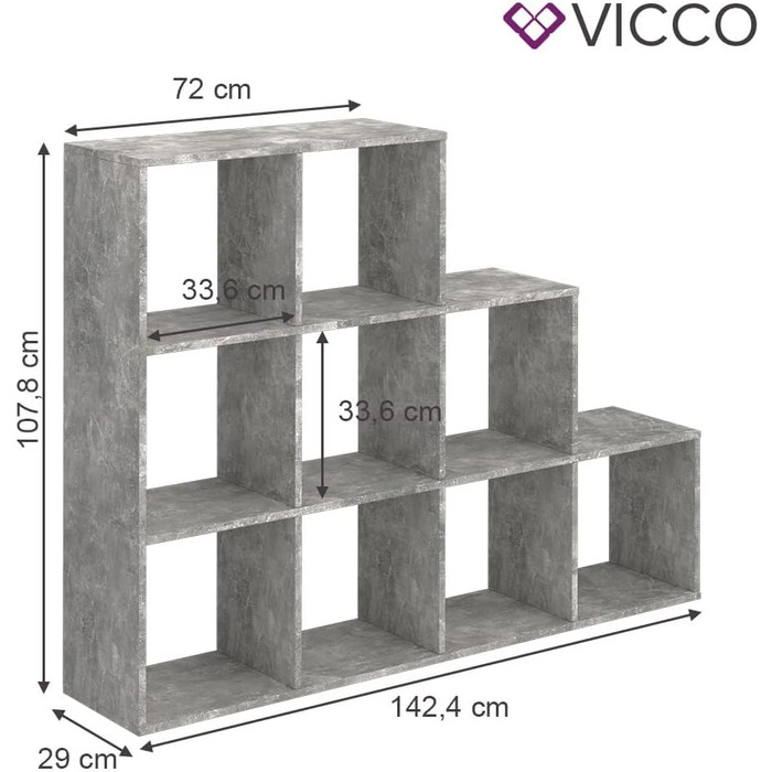 Стелаж-сходи Vicco, антрацит, 142.2 x 107.8 см – універсальний книжковий стелаж для зберігання, сучасний дизайн