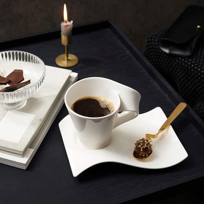 Капучино-сервіз Villeroy & Boch NewWave Premium, 8 предметів на 4 персони, білий, для кави, безпечний у посудомийній машині та мікрохвильовій печі, хвильовий дизайн