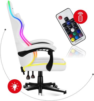 Ігрове крісло Huzaro Force 4.4 RGB біле, ергономічне, LED-підсвітка, екошкіра, регульована висота, підголівник, підтримка до 130 кг
