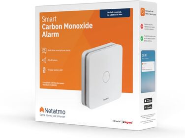 Виявник чадного газу Netatmo - бездротовий, з Wi-Fi, батарея на 10 років, 85 дБ, самотестування, не потребує Smart Home, сертифікація EN 50291 та NF