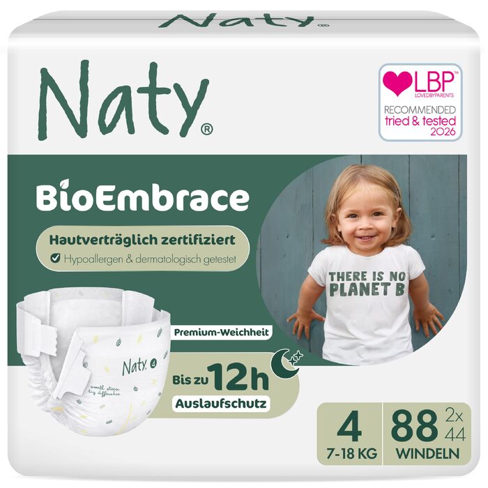 Екологічні підгузки для немовлят Naty BioEmbrace, розмір 4 (7–18 кг), 88 шт