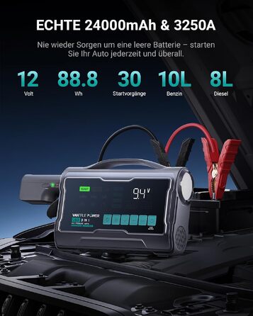 Пусковий пристрій для авто VANTRUE POWER JS3: бустер-павербанк з компресором 160 PSI, чорно-сріблястий