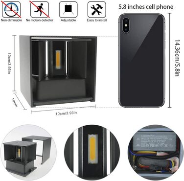 K-Bright LED настінний світильник 7W, для внутрішнього та зовнішнього використання, регульований світловий промінь, 4000K, натуральний білий, IP65, водонепроникний, темно-сірий
