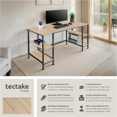Письмовий стіл tectake Industrial 80x65.5x130.5 см з полицями, висувною полицею для клавіатури та шухлядою - Sonoma Oak (Світле дерево)
