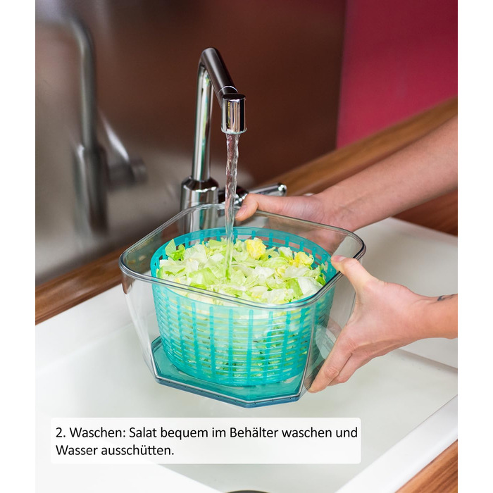 Професійна овочерізка та сушарка для салату Genius Nicer Dicer Chef, 4-в-1, з кришкою, контейнером і ситом, 5.2 л, прозора