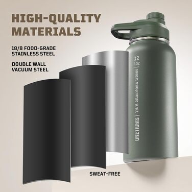 Фляга спортивна OneTigris Edelstahl 0.9л (32oz) - ізольована, для велосипеда, кемпінгу, йоги, спортзалу, страйкболу, зелена