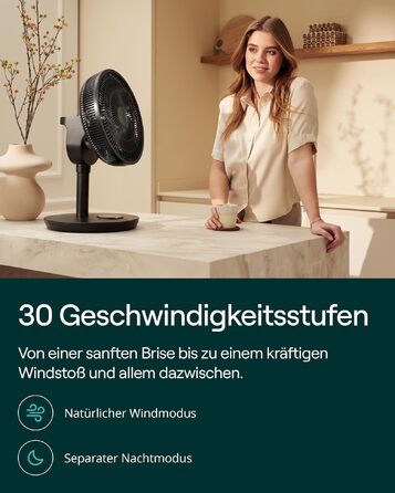 Duux Whisper Flex 2 Smart Вентилятор - Тихий (13 дБ), Нічний режим, Таймер, Регульована висота (54-92 см), Енергоефективний, Керування через App та Пульт - Чорний