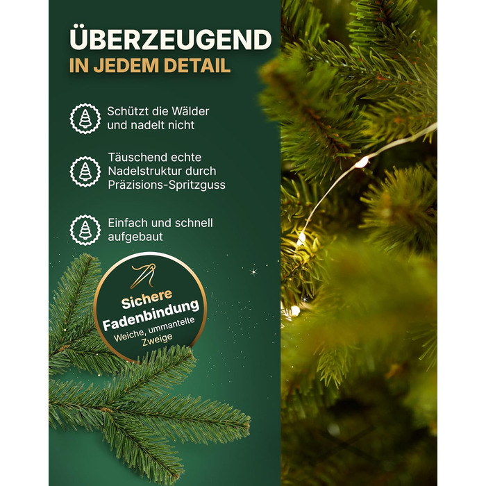 Штучна ялинка TreesHouse Scandinavian Spruce 180 см, реалістична зелена хвоя, підставка з FSC-дерева