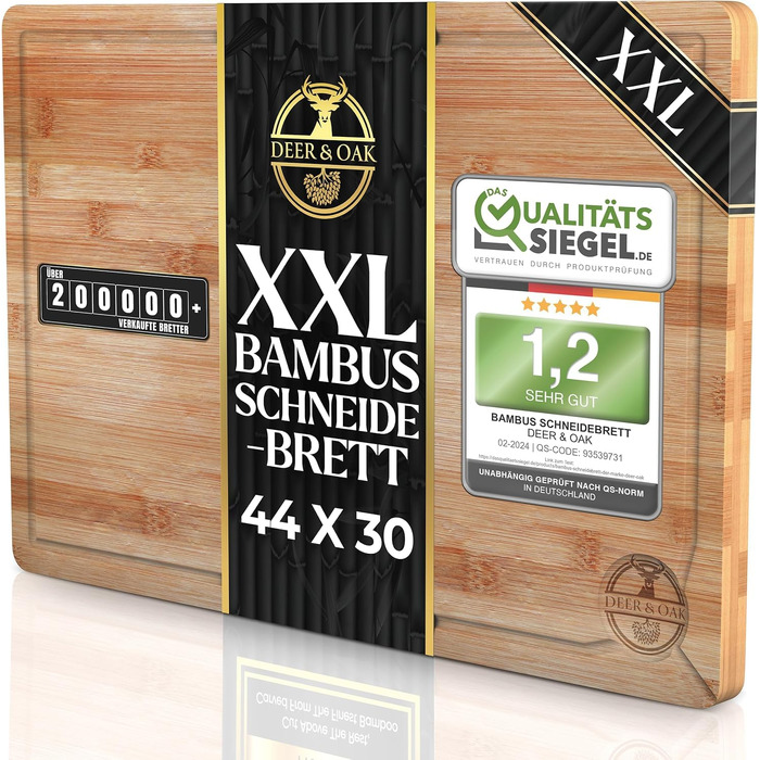 Набір кухонних дощок Deer & Oak з бамбука XXL та велика (43x30 & 38x25 см), попередньо оброблені олією, для м'яса та овочів