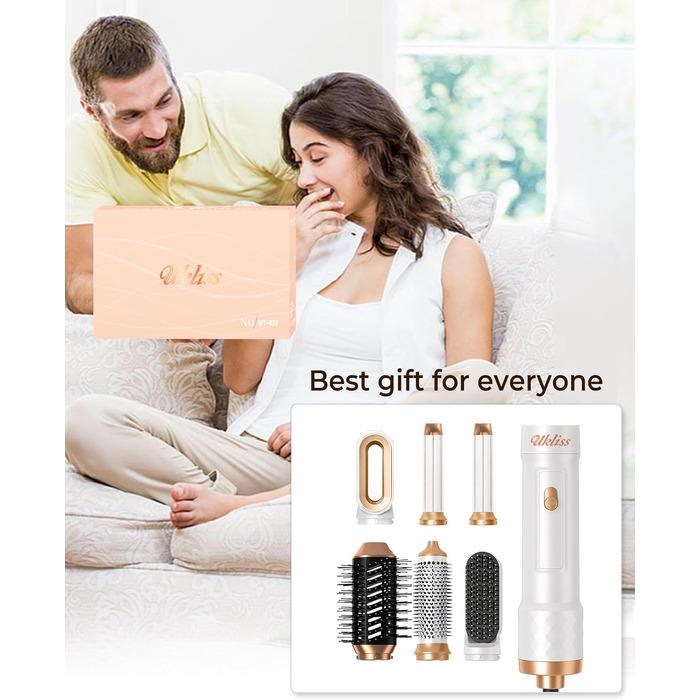 UKLISS Hairstyler 6-в-1: Професійний фен-щітка з насадками для укладки волосся 1000W, білий