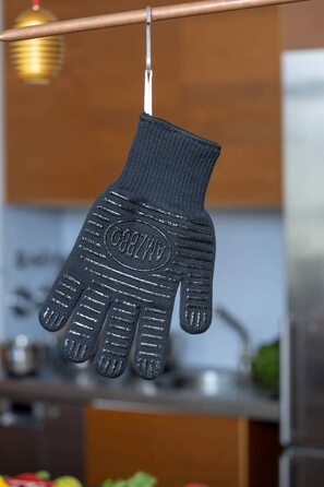 Преміум термостійкі рукавички для грилю та духовки AMZBBQ, до 500°C, з арамідної тканини, вогнестійкі, 3 розміри (S-XL), чорні, розмір S