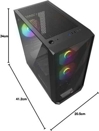 Корпус для ПК Nfortec DYS Mini Tower (MATX), 3x 120 мм ARGB вентилятори, металева сітка, бокова панель із загартованого скла, чорний