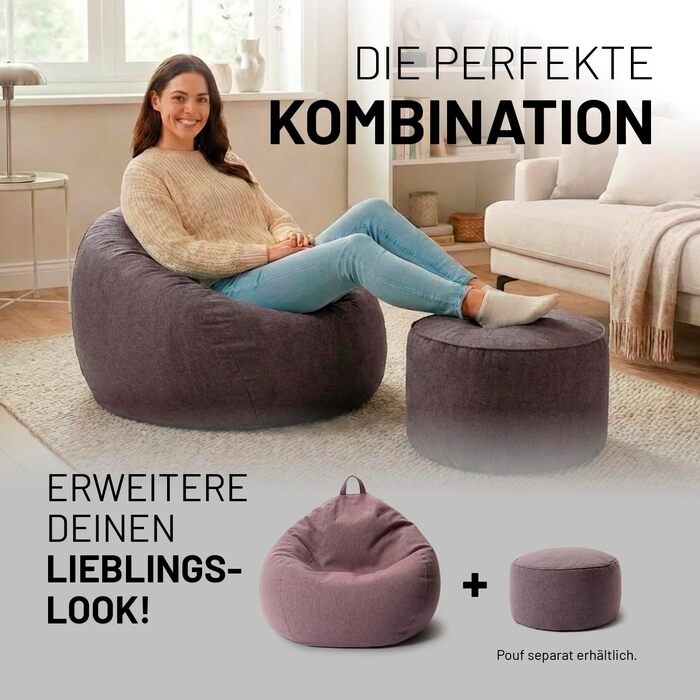 Мішок для сидіння Lumaland Comfort Line 80x90x50 см, темно-сірий - м'яке та зручне крісло-мішок для дітей та дорослих з EPS-гранулами