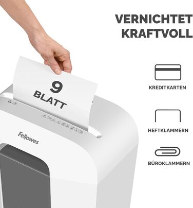 Fellowes LX50 - Шредер для паперу, 9 листів, Cross Cut, 17л, білий