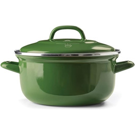 BK Indigo каструля емальована з кришкою, 22 см, 3,3 л, керамічне антипригарне покриття без PFAS, для індукції, духовки та посудомийної машини, зелена