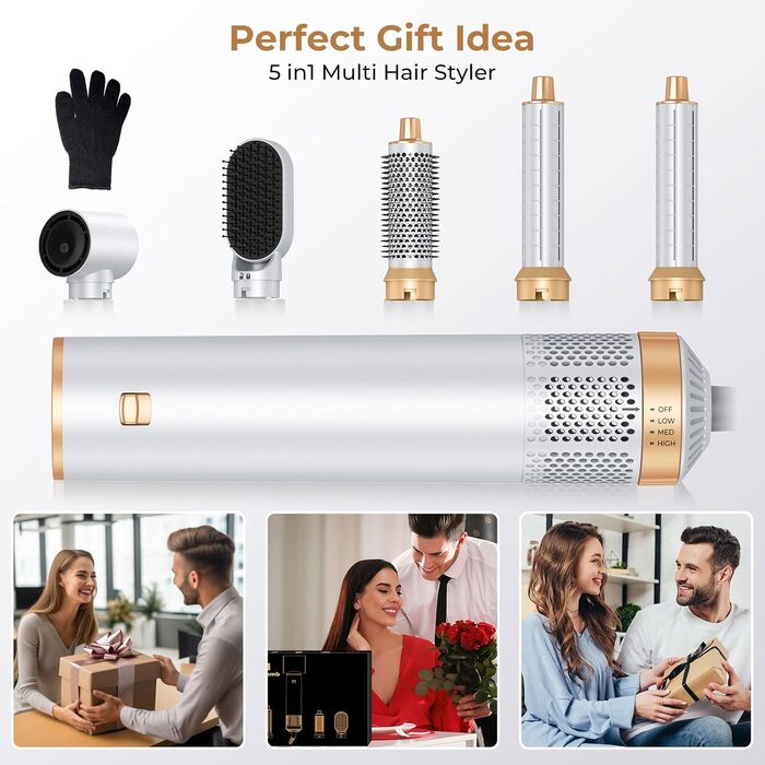 MogaWave Air Styler Pro 6 в 1: Фен-щітка, стайлер для волосся 1000W (білий)