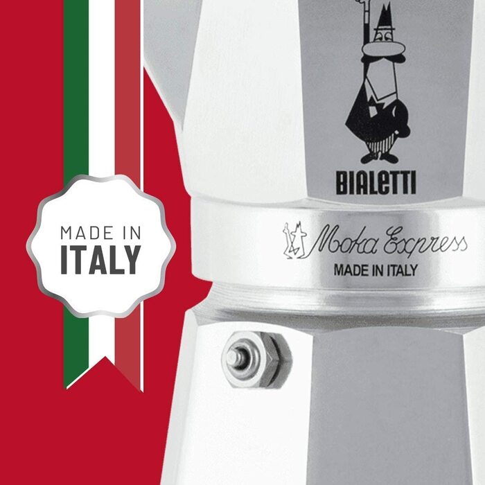 Bialetti Moka Express – італійська гейзерна кавоварка для плити, алюмінієва, 3 чашки (130 мл), срібляста